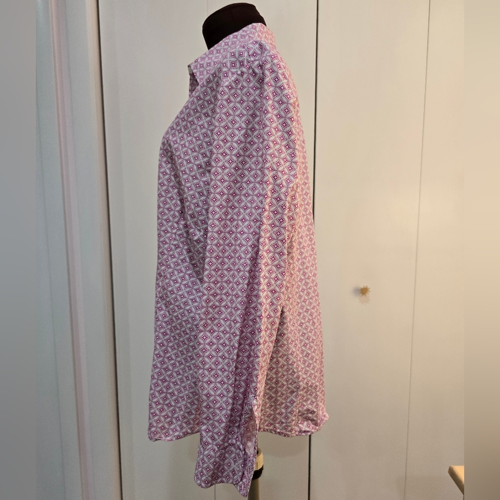 💮Charles Tyrwhitt Women's Sz 16 Blouse Pink & Grey Pattern on White - Picture 3 of 6